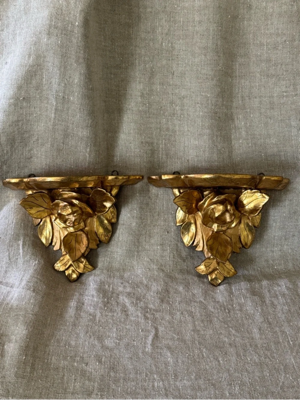 vintage 40s giltwood roses wall sconces shelves